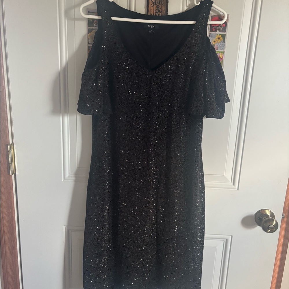MSK Glittering Black Cold Shoulder Midi Dress